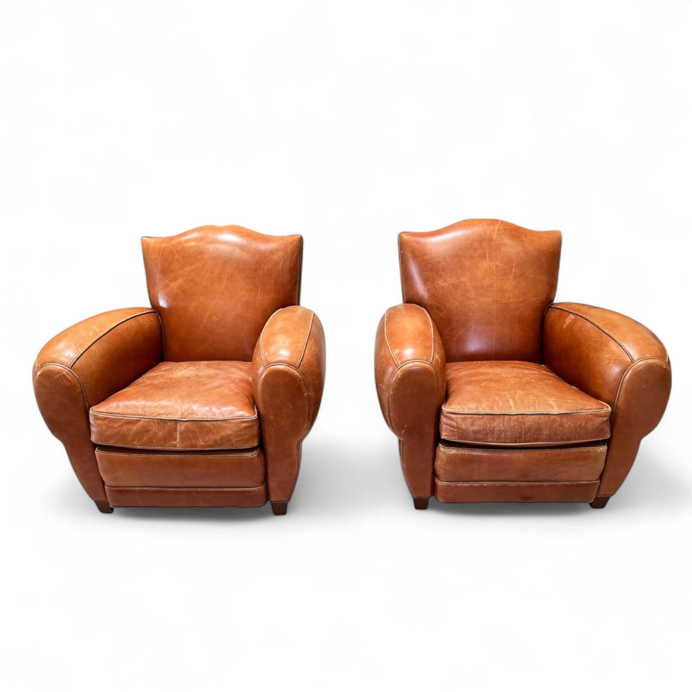 Pair of Vintage French Leather Mustache Chairs