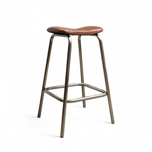 Italian Leather and Chrome Bauhaus-Style Barstool
