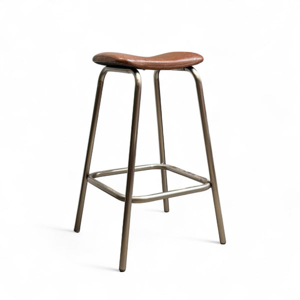 Italian Leather and Chrome Bauhaus-Style Barstool