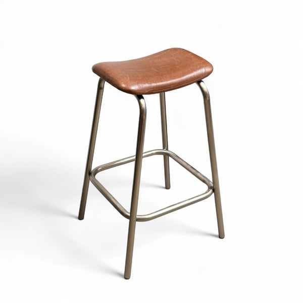 Bar stool with wooden seat and metal base
