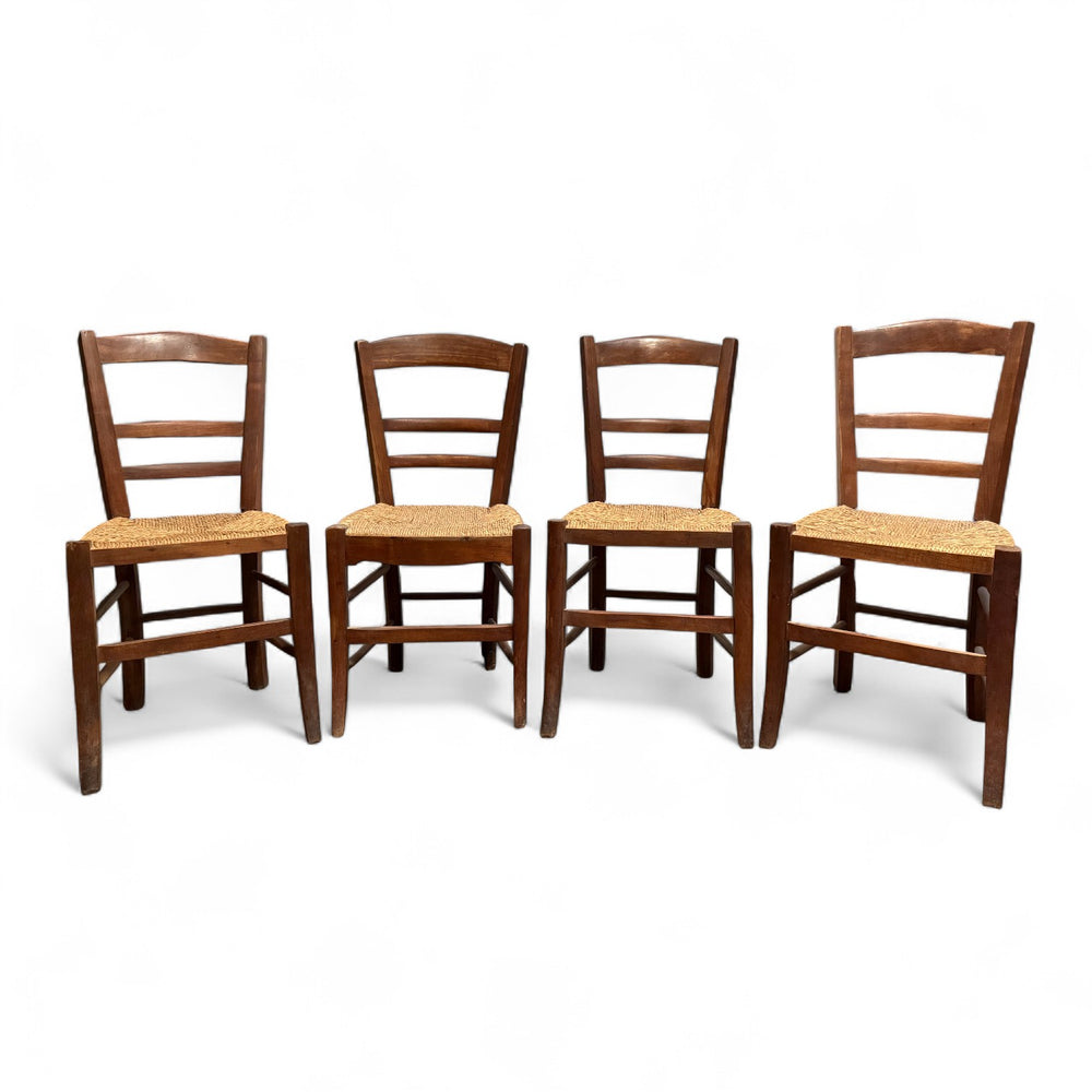 Set of 4 Vintage French Woven Rush Chairs