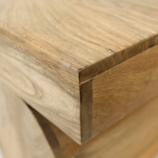 Mango Wood Coffee Table with Geometric Base - Light Natural