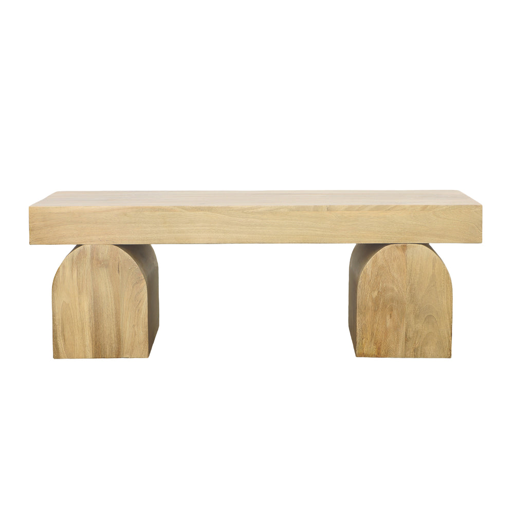 Mango Wood Coffee Table with Geometric Base - Light Natural