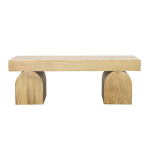 Mango Wood Coffee Table with Geometric Base - Light Natural