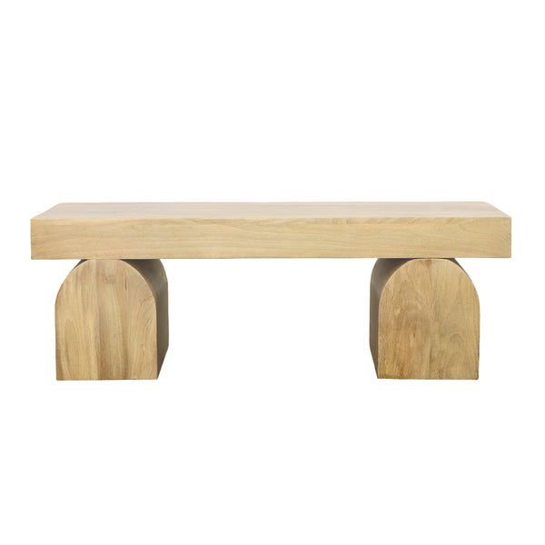 Mango Wood Coffee Table with Geometric Base - Light Natural