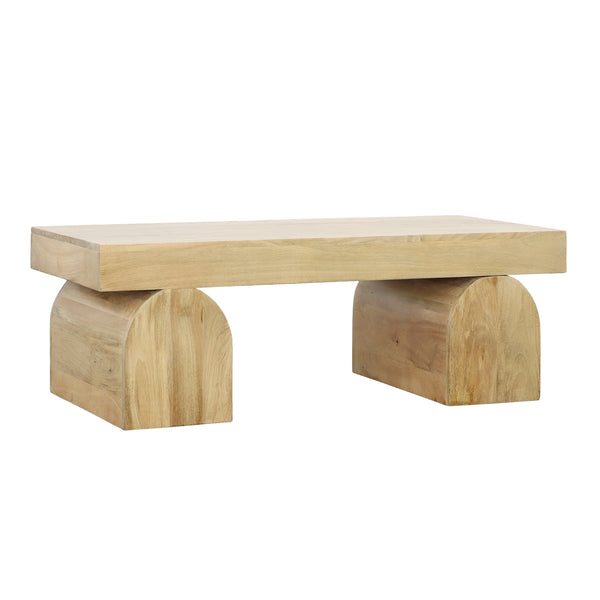 Mango Wood Coffee Table with Geometric Base - Light Natural