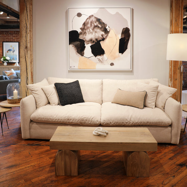 Mango Wood Coffee Table with Geometric Base - Light Natural
