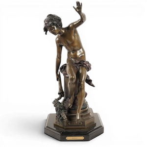 Seated Bronze Boy on Pillar Eros by Auguste Moreau (1834-1917)