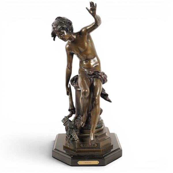 Seated Bronze Boy on Pillar Eros by Auguste Moreau (1834-1917)