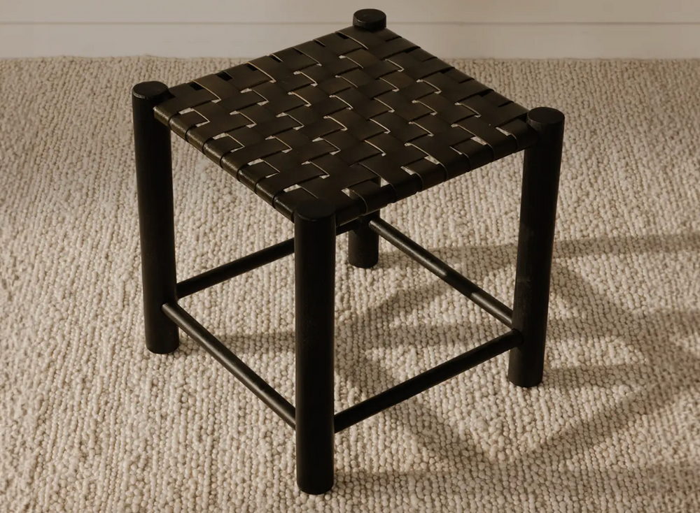 Mango Wood Woven Stool Olive