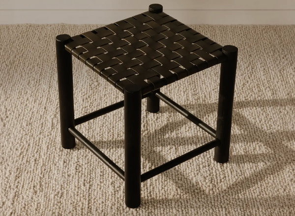 Mango Wood Woven Stool Olive