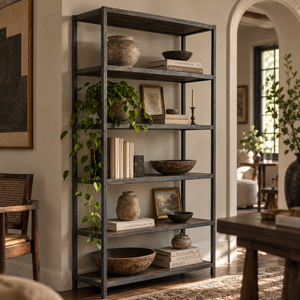 Industrial Wood and Metal Tall Shelf