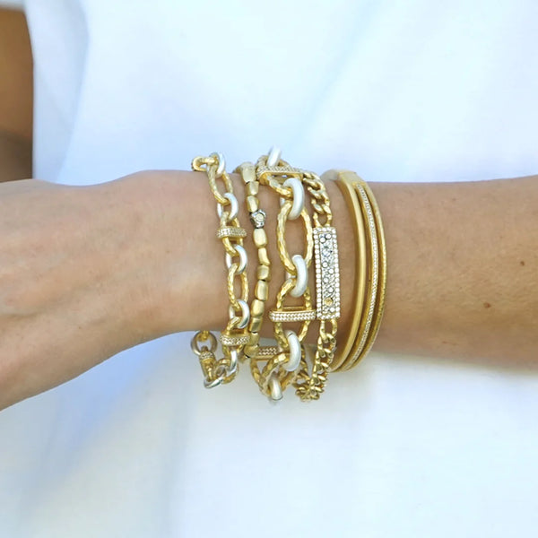 Gold Two-Tone Pavé Ravelle Thin Hammered Chain Bracelet - 7.5"