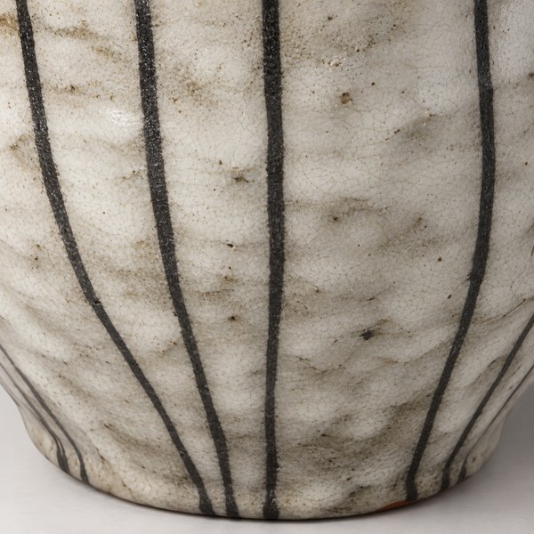 Vintage Striped Mid-Century Ceramic Vase - 9" x 8"