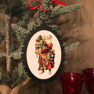 Victorian Santa Claus Ornaments w/ Red Ribbon