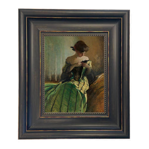 Woman in Black and Green Dress Vintage Canvas Painting Print