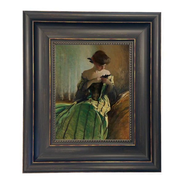 Woman in Black and Green Dress Vintage Canvas Painting Print