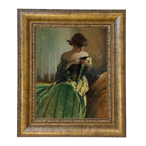 Woman in Black and Green Dress Vintage Canvas Painting Print