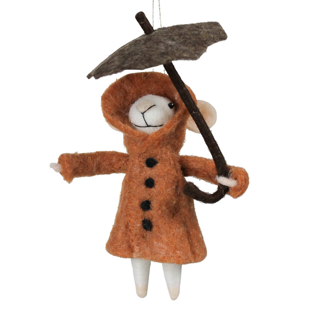 Girl Mouse with Umbrella Ornament, Felt