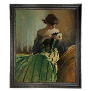 Woman in Black and Green Dress Vintage Canvas Painting Print