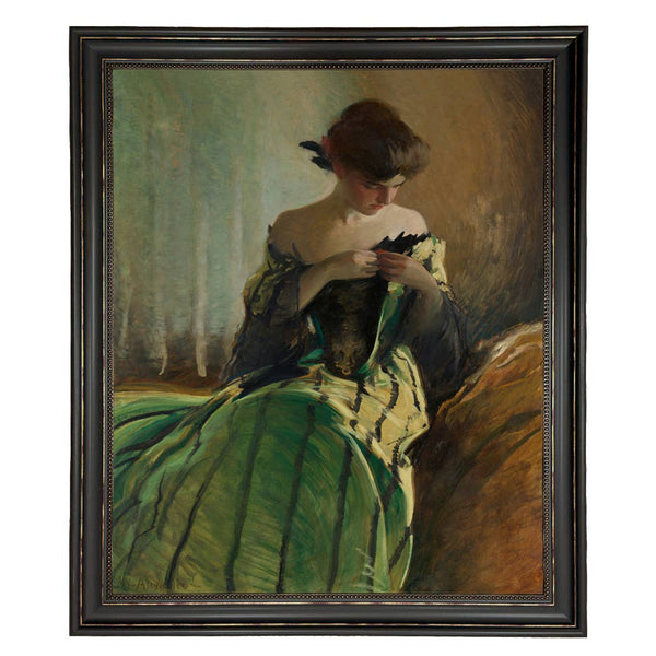 Woman in Black and Green Dress Vintage Canvas Painting Print