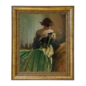 Woman in Black and Green Dress Vintage Canvas Painting Print