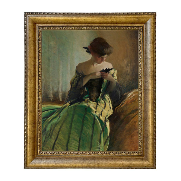 Woman in Black and Green Dress Vintage Canvas Painting Print