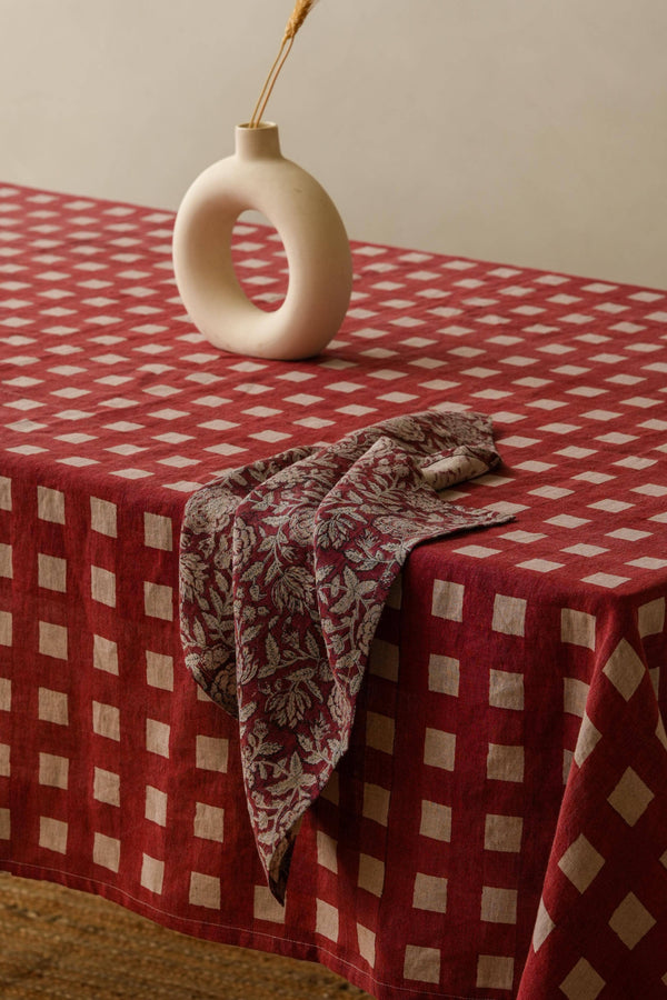 Set of Two Block Printed Linen Rio Napkin – Handmade Detailing