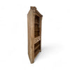 Light pine wood corner cabinet with interesting geometriccarving details along the top and sides. 