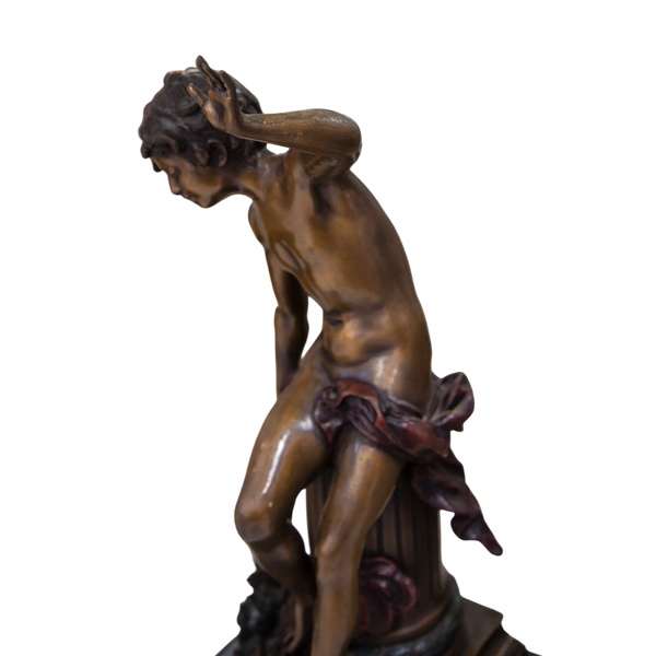 Seated Bronze Boy on Pillar Eros by Auguste Moreau (1834-1917)