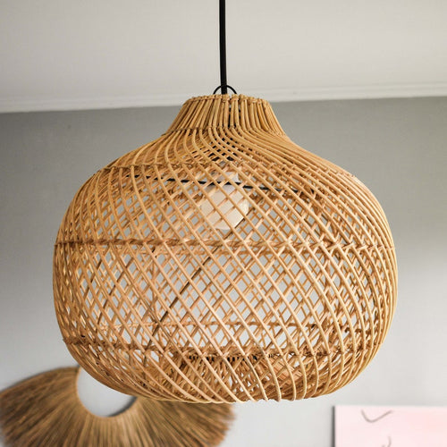 Rattan Kanawa Lampsade Priced for the Pair