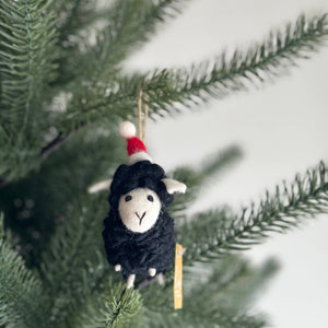 Felt Ornament - Fluffy Sheep Ornament with Christmas Hat