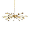 brass sputnik pendant light fixture hanging on chain with small globe light bulbs