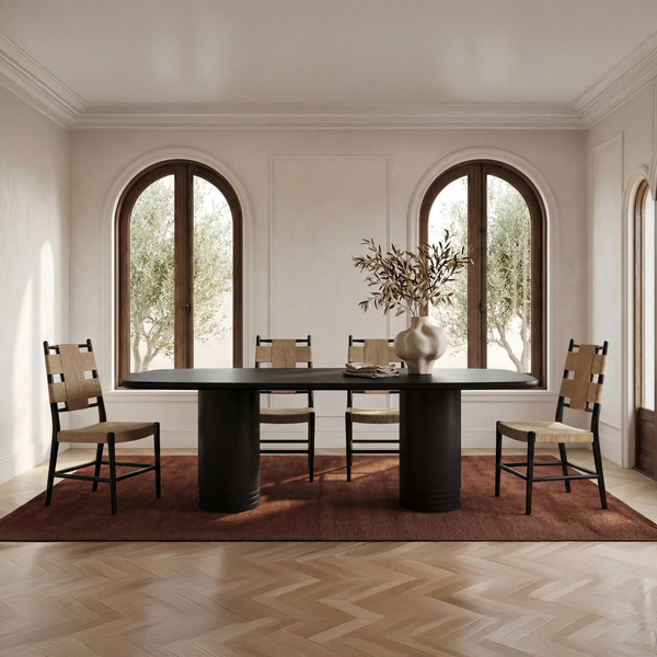 Pair of Mango Wood Dining Chairs with Cord-Wrapped Back