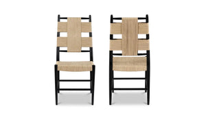 Pair of Mango Wood Dining Chairs with Cord-Wrapped Back