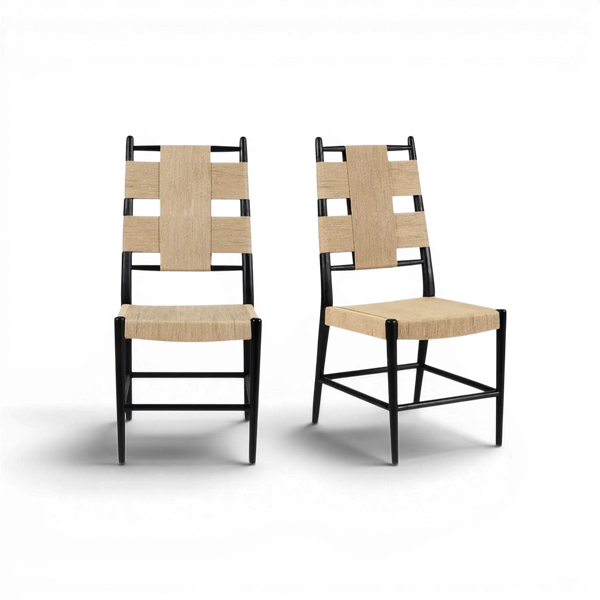 Pair of Mango Wood Dining Chairs with Cord-Wrapped Back