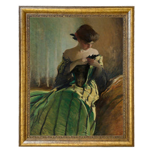 Woman in Black and Green Dress Vintage Canvas Painting Print