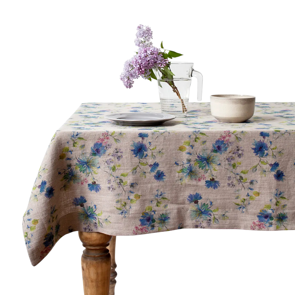 Flowers on Natural Linen Tablecloth