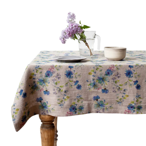 Flowers on Natural Linen Tablecloth