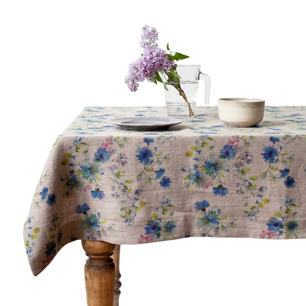 Flowers on Natural Linen Tablecloth