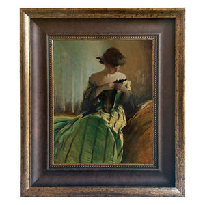 Woman in Black and Green Dress Vintage Canvas Painting Print