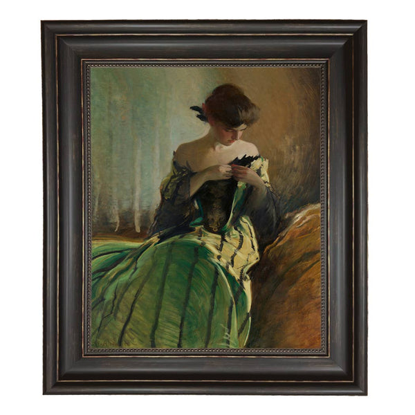 Woman in Black and Green Dress Vintage Canvas Painting Print