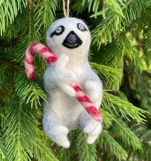 Sloth with Candy Cane Ornament