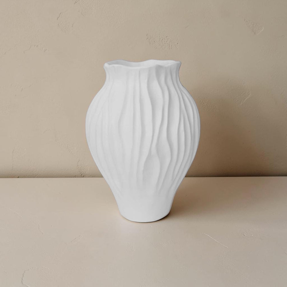 Ruffled Petal Vessel White 14in