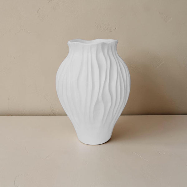 Ruffled Petal Vessel White 14in