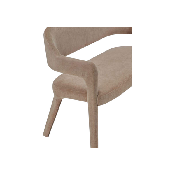 deKor camel polyester barrel back dining bench with curved iron frame and armrests