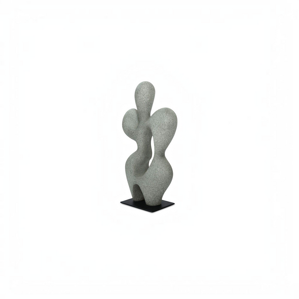 deKor charcoal grey freeform modernist sculpture made from Ecomix on a thin black metal base