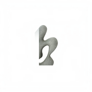 deKor charcoal grey freeform modernist sculpture made from Ecomix with a smooth abstract shape on a thin metal base.