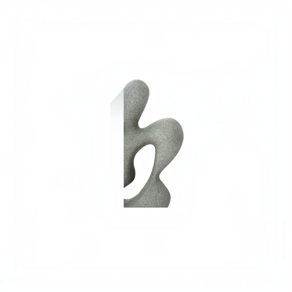 deKor charcoal grey freeform modernist sculpture made from Ecomix with a smooth abstract shape on a thin metal base.