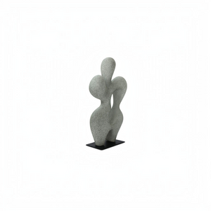 deKor charcoal grey freeform modernist sculpture made of Ecomix on a thin black metal base for home decor.